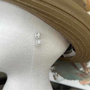 F. Pair 1 carat Moissanite square stud earrings. Sterling silver. H